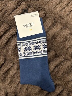 Wesc Men’s Navy and White Fair Isle Crew Socks